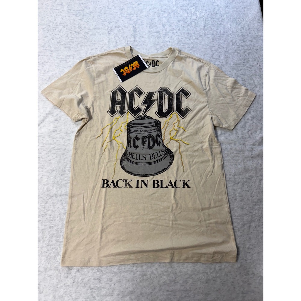 AC/DC Back in‎ Black Hells Bells Band Graphic Tee Cream Small New